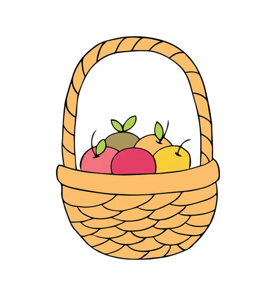 Panier avec pommes sur fond blanc . — Image vectorielle