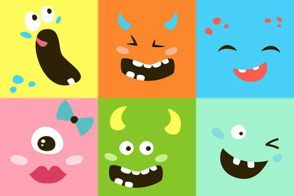 Conjunto de caras de monstruo de dibujos animados . — Vector de stock