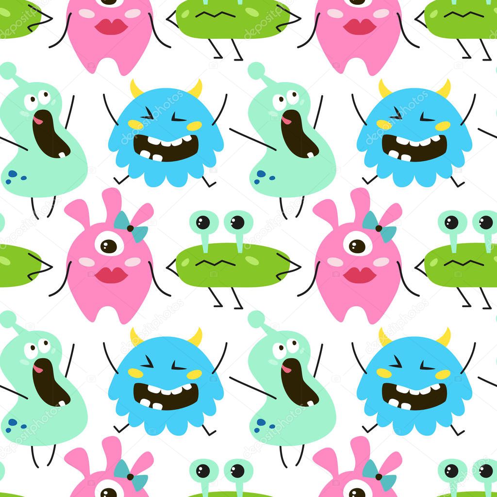 Seamless pattern with cartoon monsters. 