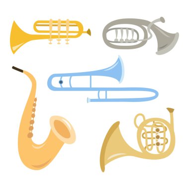 Beyaz arka plan üzerinde nefesli çalgılar seti. 