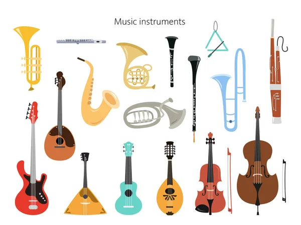 Set of musical instruments on the white background. — Stock Vector