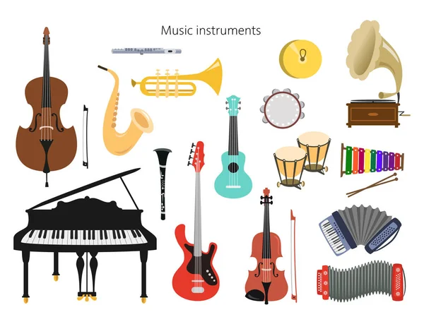 Ensemble d'instruments de musique sur fond blanc . — Image vectorielle
