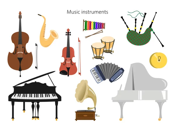 Satz Musikinstrumente auf weißem Hintergrund. — Stockvektor