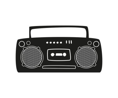 Beyaz arka planda karikatür kaset kayıt cihazı.