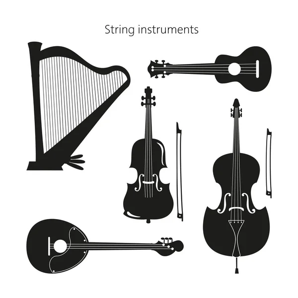 Conjunto de instrumentos de cuerda sobre fondo blanco . — Vector de stock