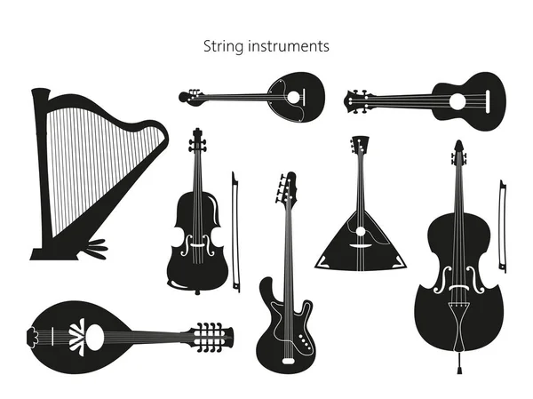 Ensemble d'instruments à cordes sur fond blanc . — Image vectorielle