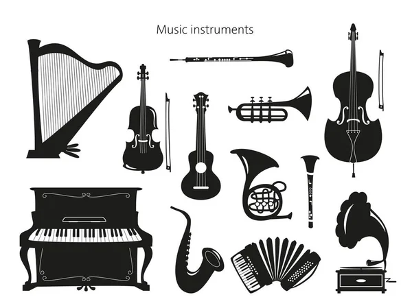 Sada hudebních nástrojů na bílém pozadí. — Stockový vektor