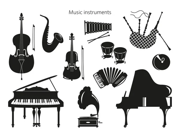 Ensemble d'instruments de musique sur fond blanc . — Image vectorielle