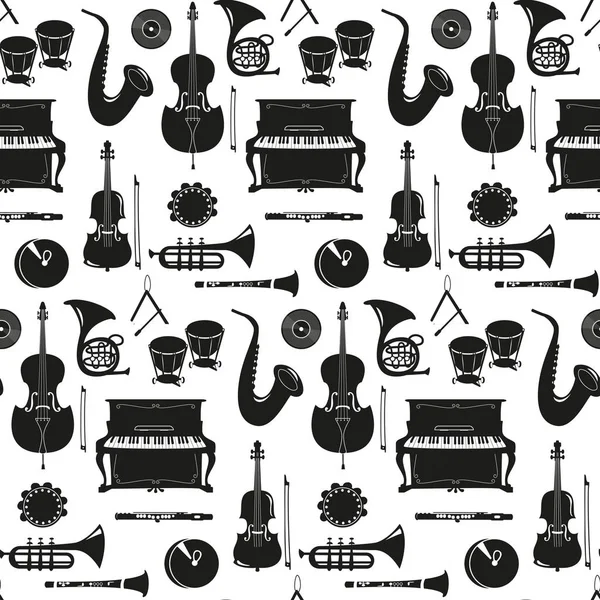 Bezešvé vzory s hudebními nástroji na bílém pozadí — Stockový vektor