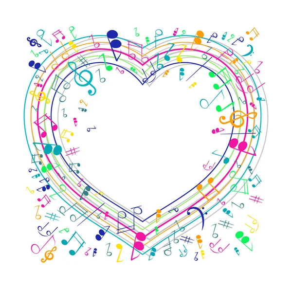 Форма серця з музичними нотами . — стоковий вектор