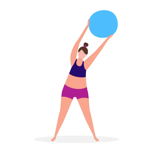Jimnastik topu olan bir kadın. Sağlıklı yaşam tarzı kavramı. — Stok Vektör