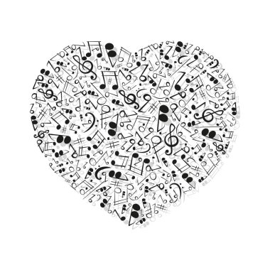Müzik notaları ile bir kalp şekli.