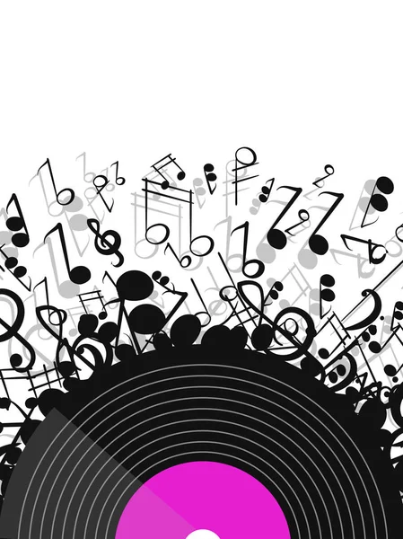 Affiche musicale avec disque vinyle et notes de musique . — Image vectorielle