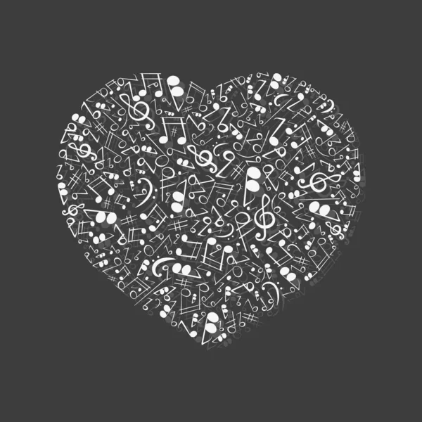 Forme d'un cœur avec des notes musicales . — Image vectorielle