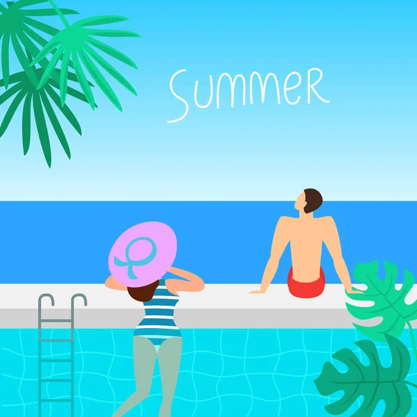 Summer pool with people. - Stok Vektor