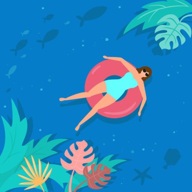 Tropikal bitkiler ve turistler ile Yaz manzara. 