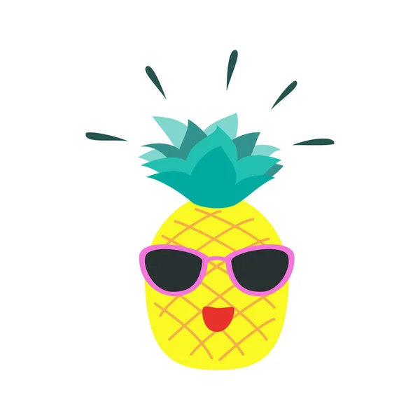 Leuke grappige ananas met bril. — Stockvector