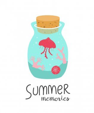 Yaz anıları ile Karikatür şişe. 