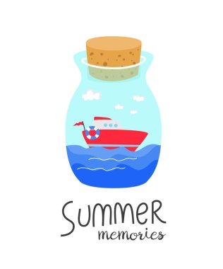 Yaz anıları ile Karikatür şişe. 