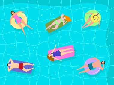 Havuzda mutlu turistler ile Yaz manzara. 