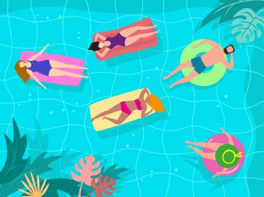 Tropik bitkiler ve mutlu turistler ile Yaz manzara 