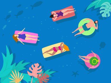 Tropikal bitkiler ve turistler ile Yaz manzara.