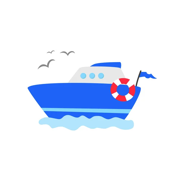 Lindo barco de dibujos animados en el fondo blanco . — Vector de stock