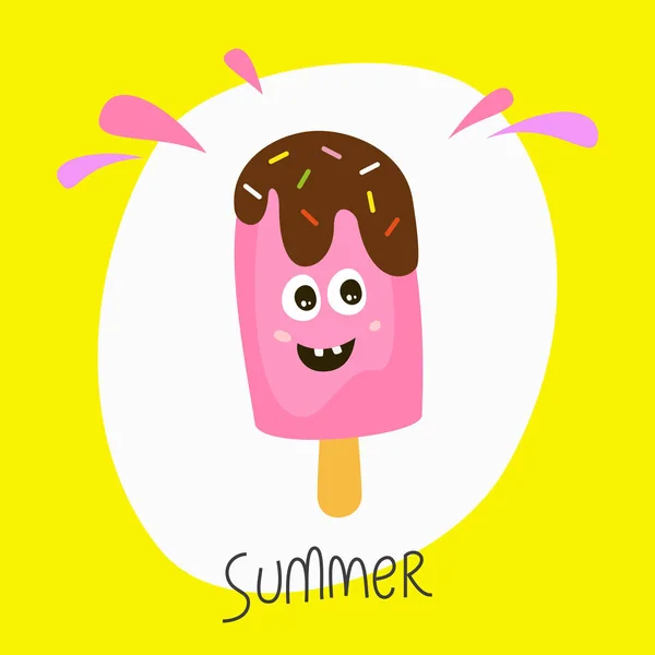 Helado divertido lindo en el fondo blanco . — Vector de stock