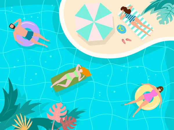 Tropik bitkiler ve mutlu turistler ile Yaz manzara 