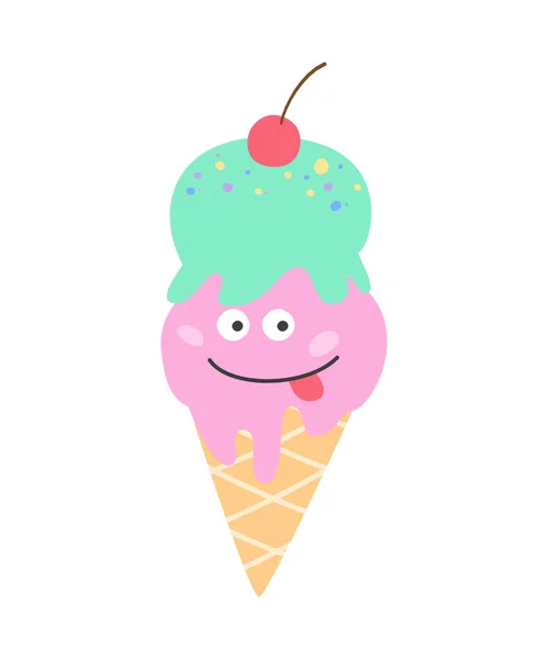 Mignon crème glacée drôle sur le fond blanc . — Image vectorielle