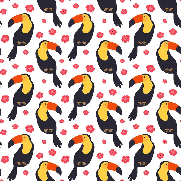 Seamless pattern with colorful toucans. — Stock Vector