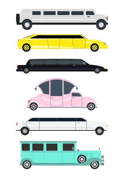 Conjunto de diferentes tipos de limusinas . — Vector de stock