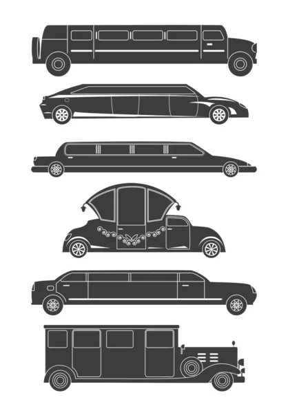 Sada různých typů limousinů. — Stockový vektor