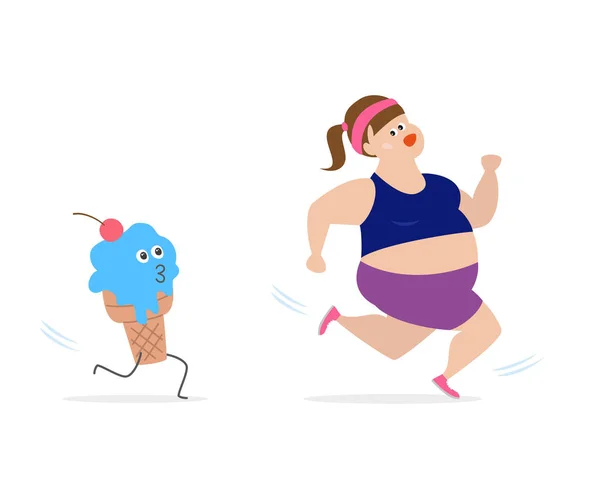 Fat girl fuit une grosse glace. Illustration vectorielle . — Image vectorielle