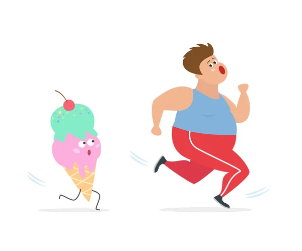 胖子从大冰淇淋中跑开. — 图库矢量图片