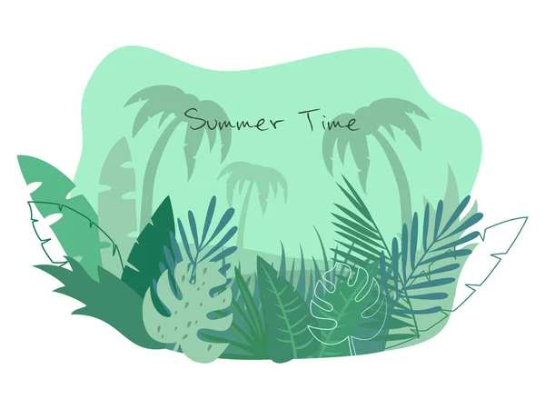 热带夏季海滩背景 有棕榈 矢量说明 — 图库矢量图片