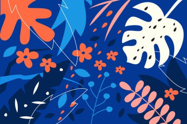 Çiçeksel elementlerle birlikte yaratıcı evrensel soyut bir arka plan. Vektör İllüstrasyonu.