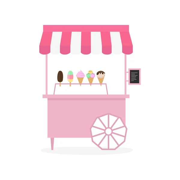 Cartoon Ice Cream Cart Street Food Vector Illustration — Stock Vector