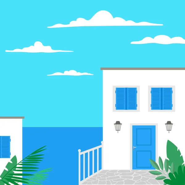 Traditional Greek Landscape Tourism Concept Vector Illustration — Stock Vector
