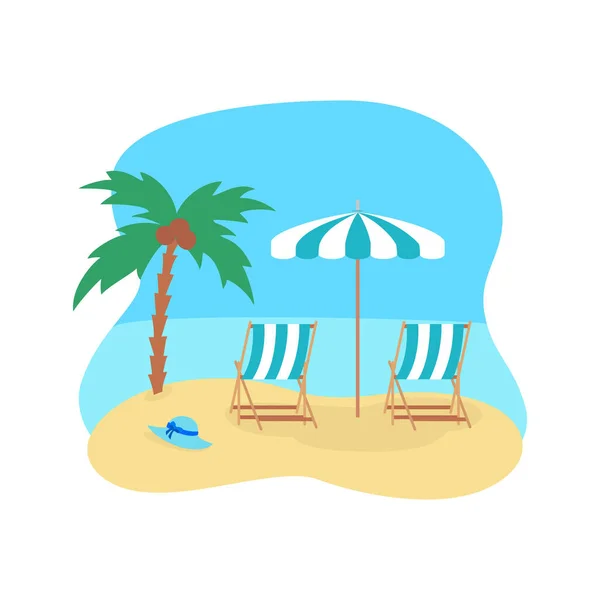 Escena Playa Con Sombrilla Sillas Playa Concepto Vacaciones Verano Ilustración — Archivo Imágenes Vectoriales