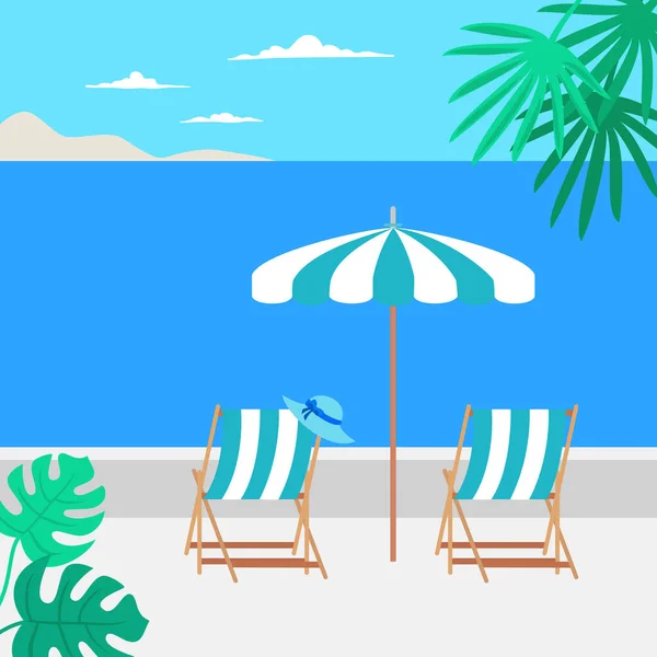 Concepto Vacaciones Verano Con Sombrilla Sillas Playa Ilustración Vectorial — Archivo Imágenes Vectoriales