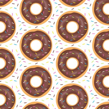 Donutlarla renkli şirin desenler. Vektör illüstrasyonu.