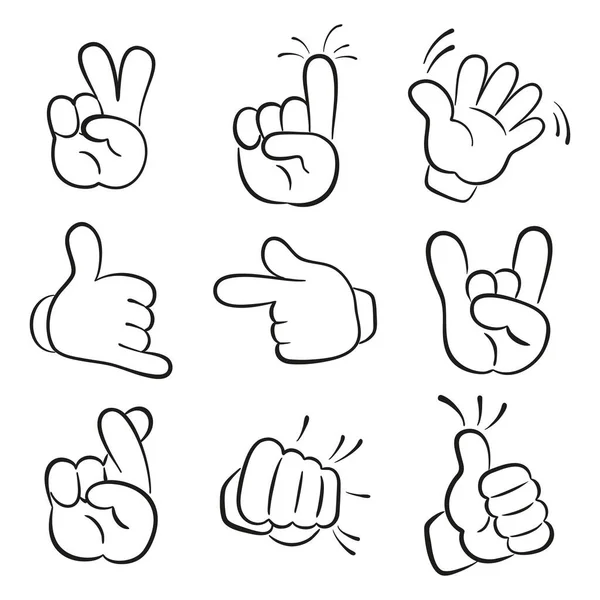 Διάφορες Χειρονομίες Κινουμένων Σχεδίων Ανθρώπινα Χέρια Εικονογράφηση Διανύσματος — Διανυσματικό Αρχείο
