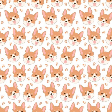 Şirin Galce Corgi ile kusursuz bir desen. Vektör illüstrasyonu