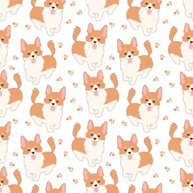 Şirin Galce Corgi ile kusursuz bir desen. Vektör illüstrasyonu.