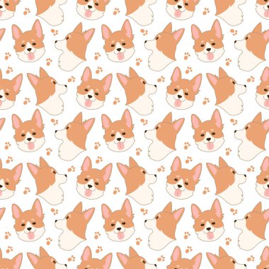 Şirin Galce Corgi ile kusursuz bir desen. Vektör illüstrasyonu.