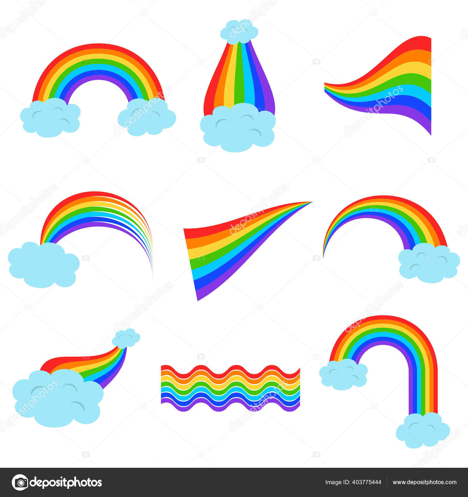 Conjunto Arco Íris Com Nuvens Ilustração Vetorial Vetor de  ©oldmillionka.gmail.com 403775444, image size:1600x1700