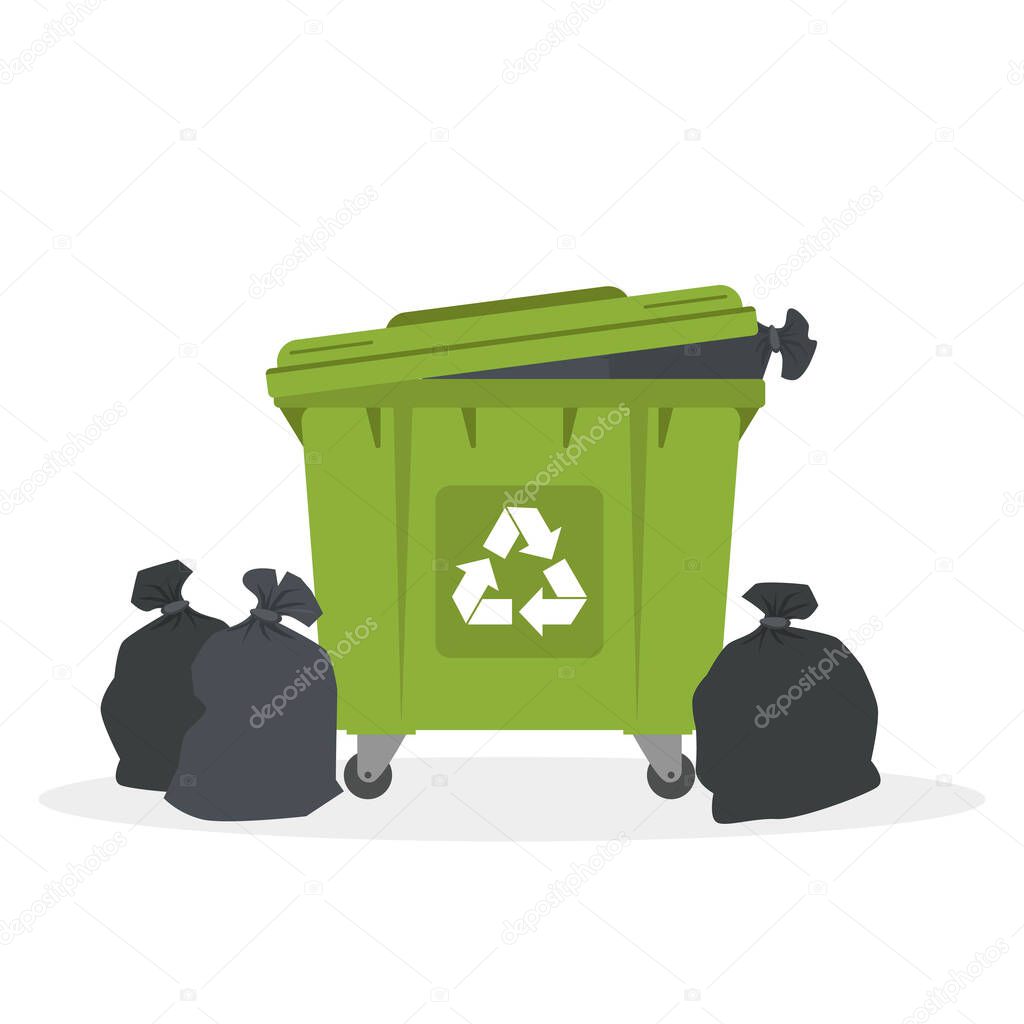 Garbage bin. Ecology and recycle concept. Vector illustration.
