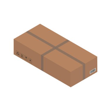 Karton kahverengi kutu, sandık 3D, izometrik kutu. Vektör illüstrasyonu.