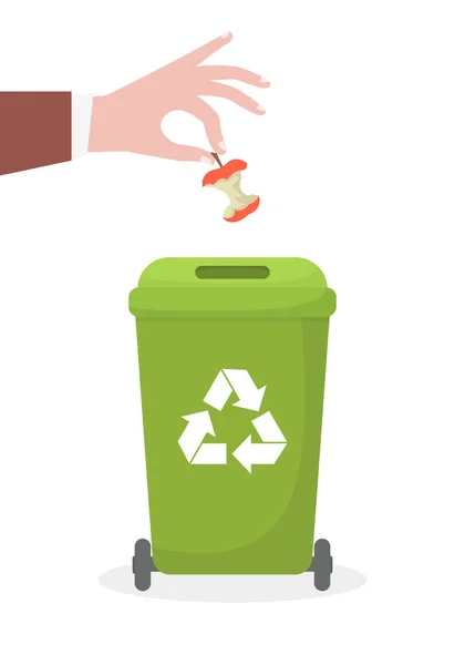 Main Jette Les Ordures Dans Récipient Écologie Concept Recyclage Illustration — Image vectorielle